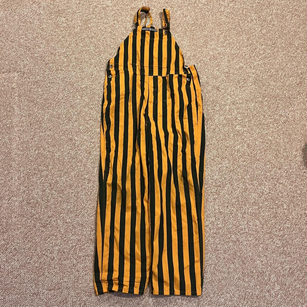 Game Bibs Pants Adult Large Yellow Green Striped Bib Overalls Green Bay Packers